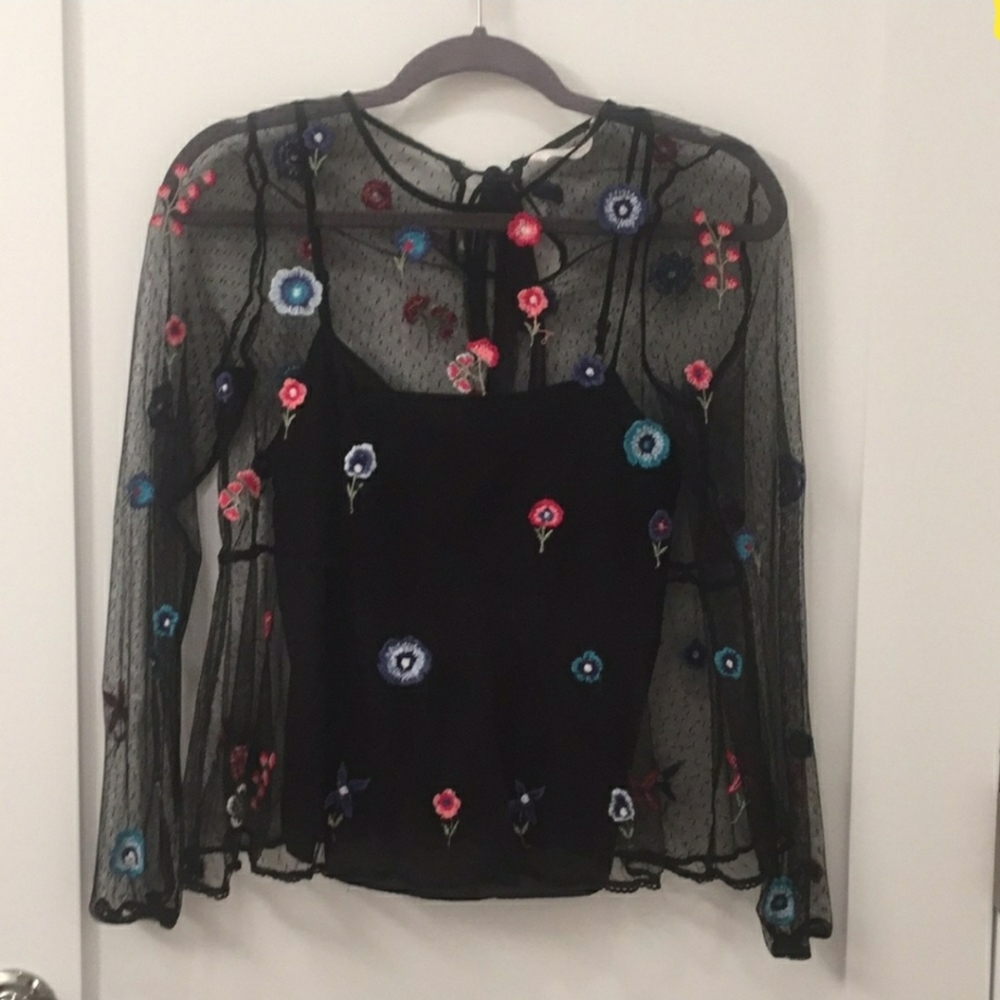Zara floral sheer top with built in tank top size XS